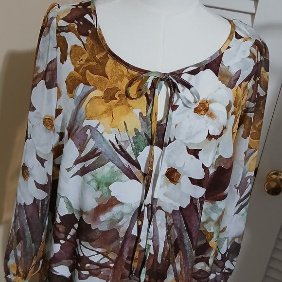 TU size UK14 vintage floral elegance modern shift 3/4 sleeve tie-neck key-hole - Picture 1 of 14